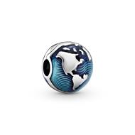 Globe sterling silver clip with transparent blue enamel