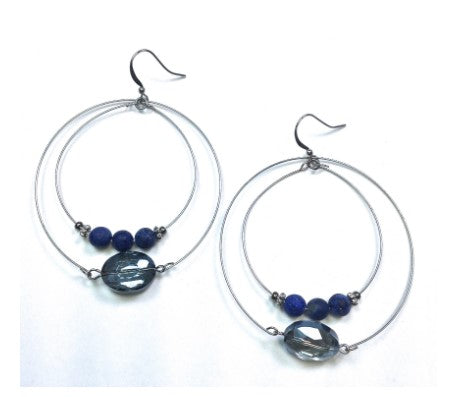 Blue Beaded Double Hoop Earrings