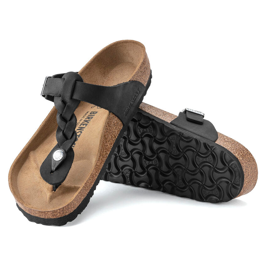 Birkenstock Gizeh Oiled Leather Sandals - Black (Regular/Wide)