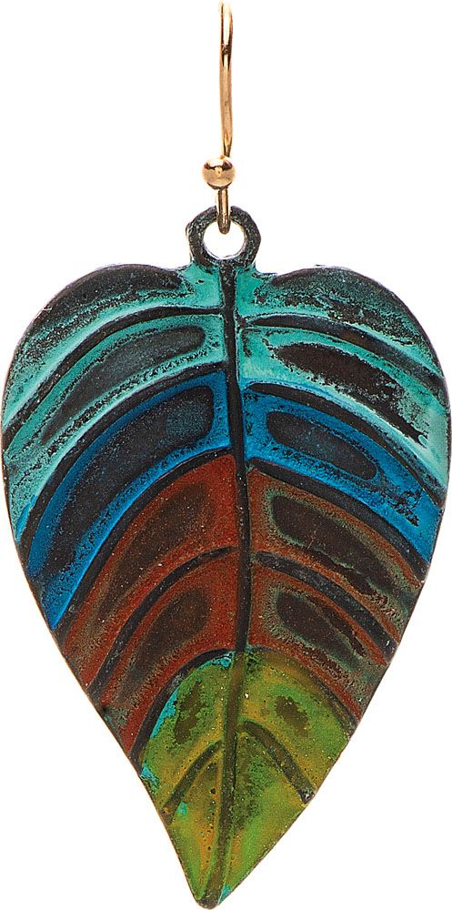 Rainbow Patina Leaf Earring