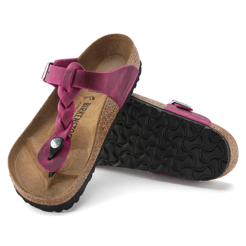 Birkenstock Gizeh Braided Oiled Leather Sandals - Fuchsia (Regular/Wide)