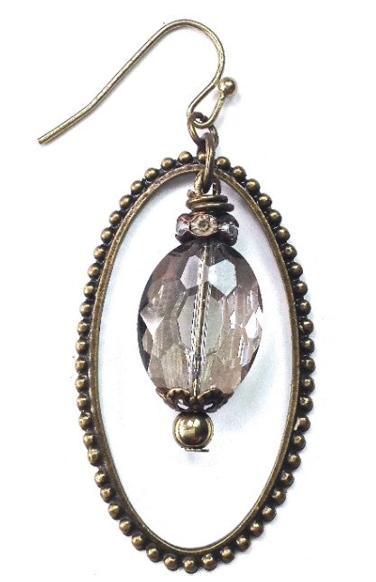 Bronze Oval Earrings With Glass Drop Pendant