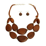 Wood Bead Layered Cord Necklace Set
