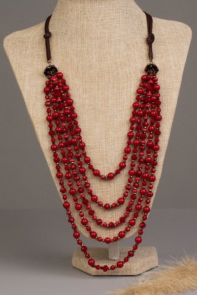 Layered Red Beaded Necklace