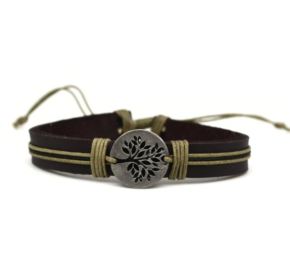 Pull Tie Leather Bracelet - Tree of Life Cutout