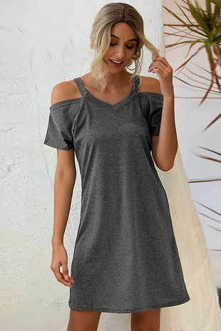 Jaime Cold Shoulder T-Shirt Dress - Gray