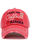 "I Run On Caffeine & Kisses" Distressed Trucker Cap