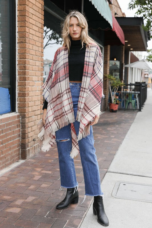 Jessica Plaid Open Front Poncho