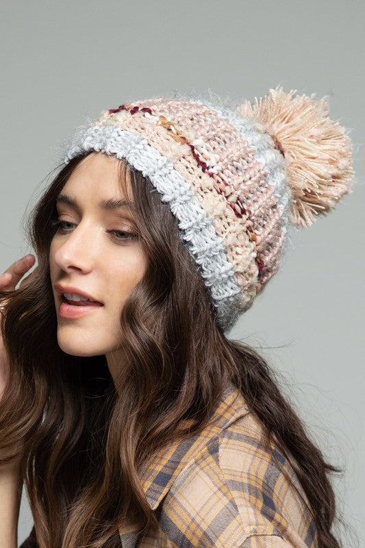 Shimmer Striped Knit Beanie