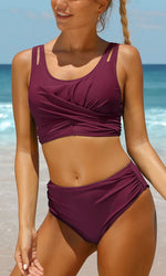 Lana Cross-Front High Waist Bikini Separates - Purple