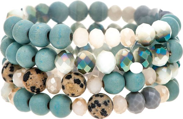 Blue Wood & Stone Bead Bracelet Set