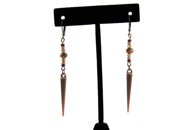 Copper Beaded Spike Earrings