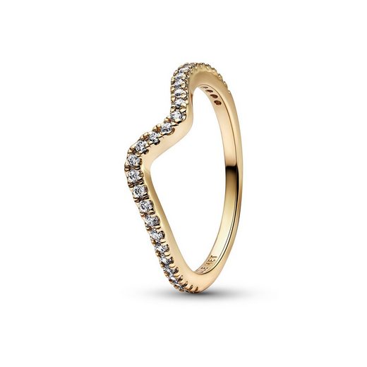 Wave 14k gold-plated ring with clear cubic zi size 6/52