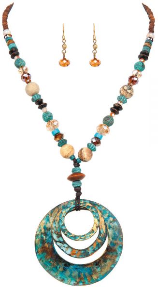 Patina Rings Beaded Cord Necklace Set