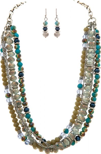 Silver Blue Beads Layered Necklace Separates