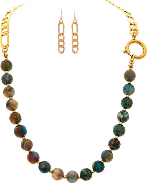 Gold Chain Bead Ring Clasp Necklace Set