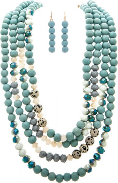 Gold Blue Stone and Wood Bead Necklace Separates