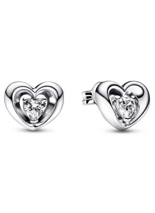 Heart sterling silver stud earrings with clear cubic zirconia